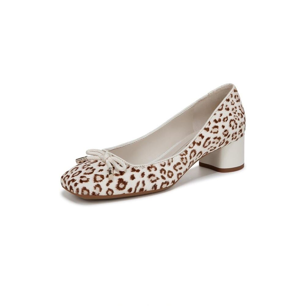 Leopard Print Low Block Heel Pump in Cream